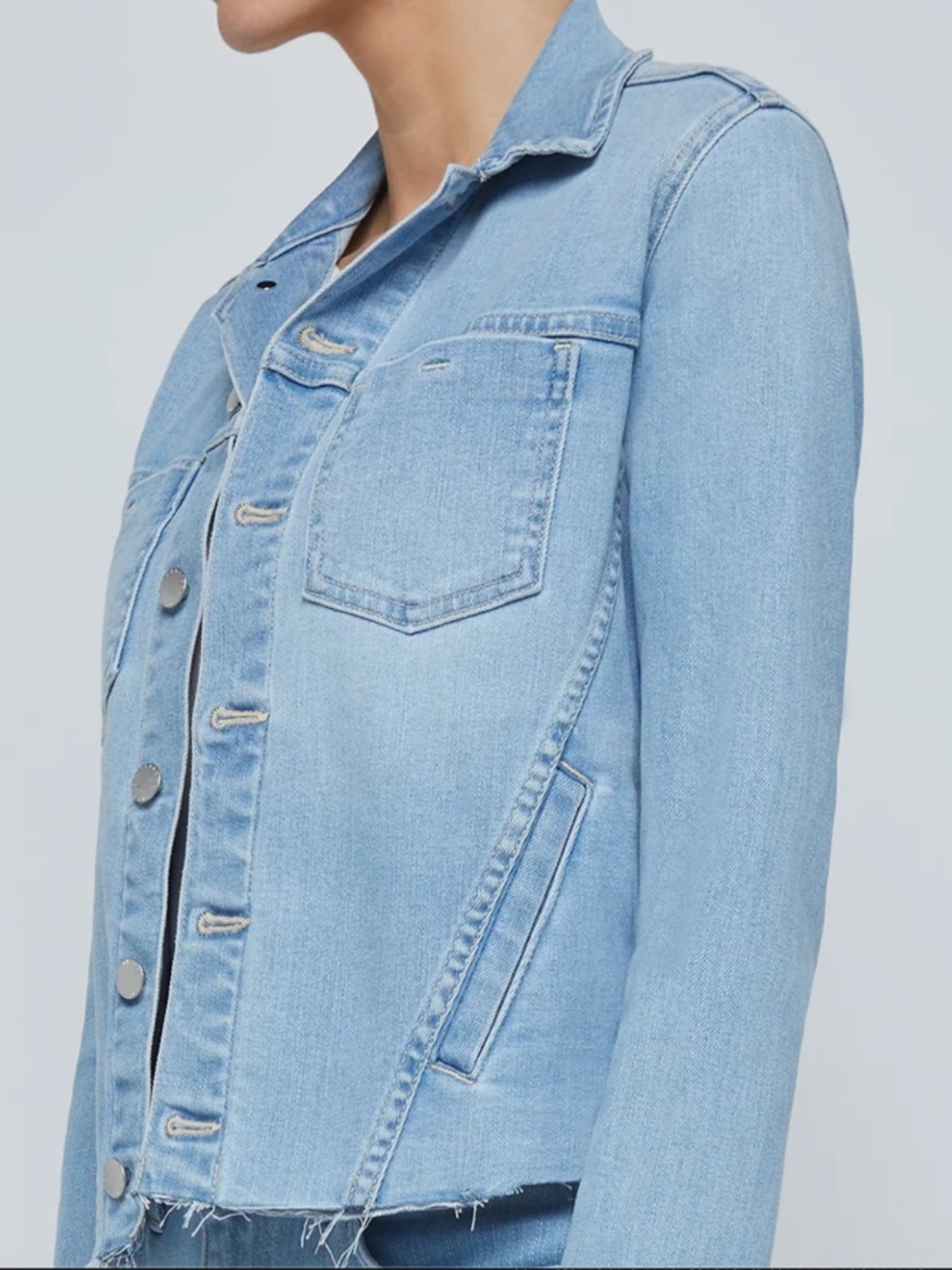 L'AGENCE XS Janelle Denim Jacket Cruz Light Wash Raw Hem Stretch NEW w/TAGS - Picture 5 of 6